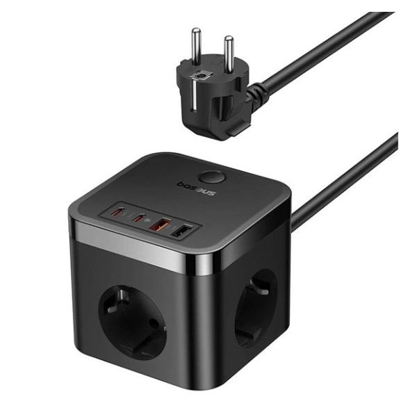 Baseus PowerCombo Cube 30W-os töltőállomás, 3db aljzat, 2 USB, 2 db Type-C csatlakozóval (E0006640011700)