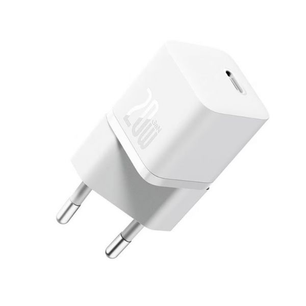 Baseus GaN5 Mini hálózati gyorstöltő 20W, USB Type-C, fehér (CCGN050102)