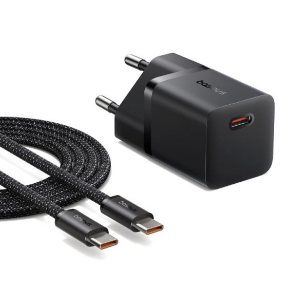 Baseus GaN5 Mini hálózati gyorstöltő 30W, USB Type-C, 1m kábellel, fekete (P1011090211300)