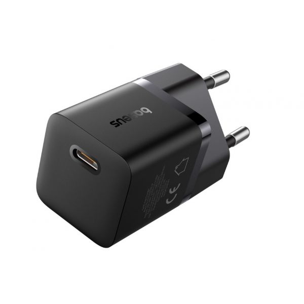 Baseus GaN5 Mini hálózati gyorstöltő 25W, USB Type-C, fekete (P1011090911300)
