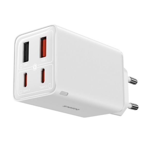 Baseus GaN6 Pro hálózati gyorstöltő 65W, 2xUSB Type-C + 2xUSB Type-A, 1m kábellel, fehér (P1016270121300)
