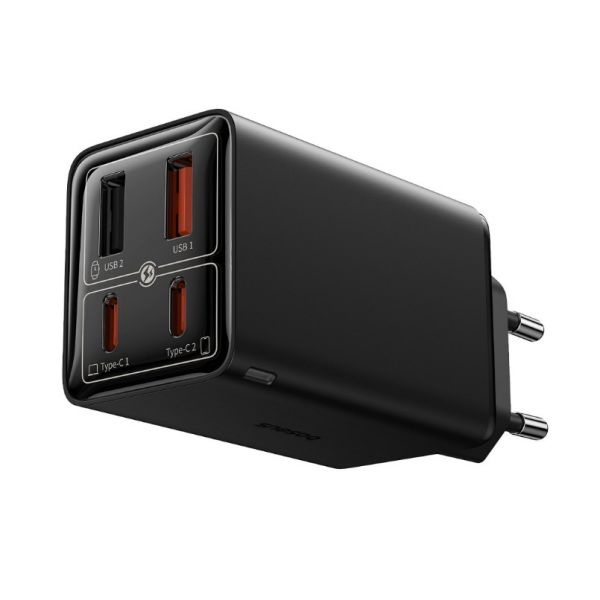 Baseus GaN6 Pro hálózati gyorstöltő 65W, 2xUSB Type-C + 2xUSB Type-A, 1m kábellel, fekete (P1016270111300)