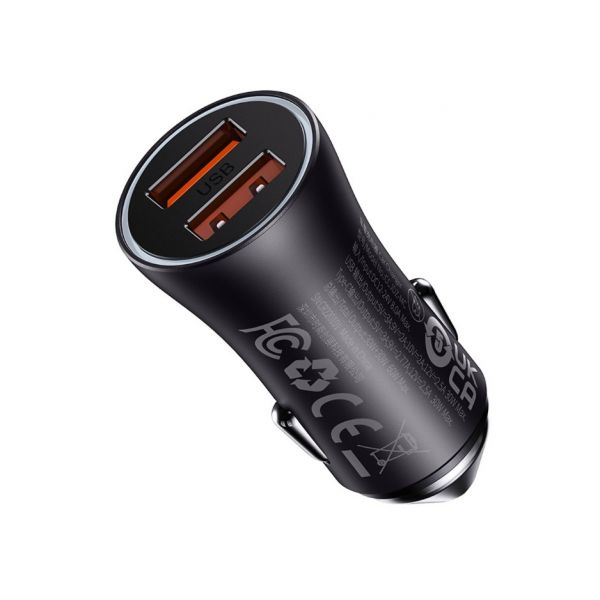 Baseus Golden Contactor Max autós gyorstöltő 60W, 2×USB Type-A, szürke (CGJM000013)