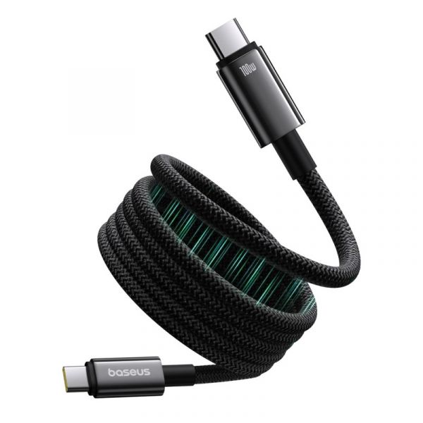 BASEUS TUNGSTEN GOLD MAGNETIC adatkábel (Type-C - Type-C, 100W, PD gyorstöltő, 100cm, mágneses, törésgátló) FEKETE (P10319805111-00)