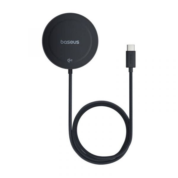 BASEUS SIMPLE MINI4 asztali töltő (15W, wireless, gyorstöltő, MagSafe, kitámasztó) FEKETE (P10273300121-02)
