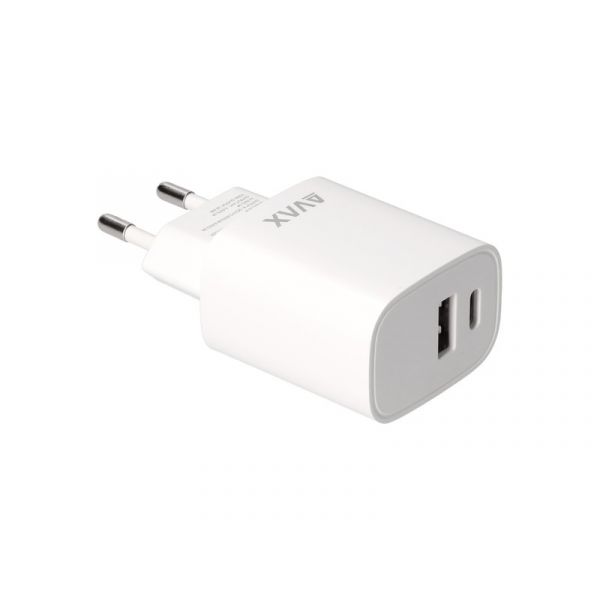 AVAX Hálózati töltő USB-A USB-C 20W, fehér (CH320)