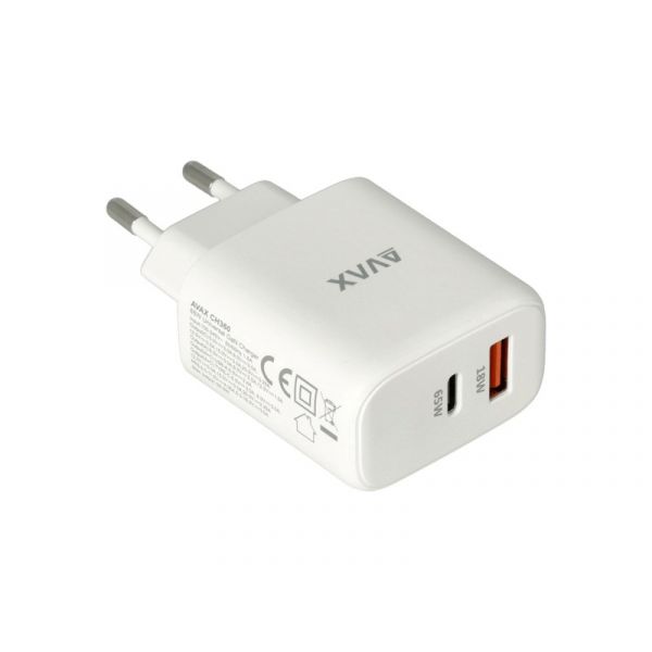 AVAX Hálózati töltő USB-A USB-C 65W, fehér (CH360)
