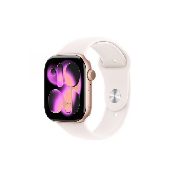 Apple Watch Series 11 GPS 46mm-es rozéarany alumíniumtok, lágy rózsaszín sportszíj - M/L (MEV74MP/A)