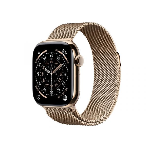 Apple Watch Series 11 GPS + Cellular 42mm-es aranyszínű titántok, aranyszínű milánói szíj
