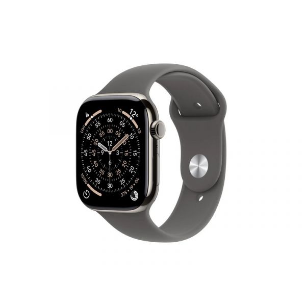 Apple Watch Series 11 GPS + Cellular 46mm-es natúr titántok, kőszürke sportszíj – M/L (MFCX4MP/A)