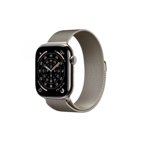 Apple Watch Series 11 GPS + Cellular 46mm-es natúr titántok, natúr milánói szíj – S/M (MFCY4MP/A)