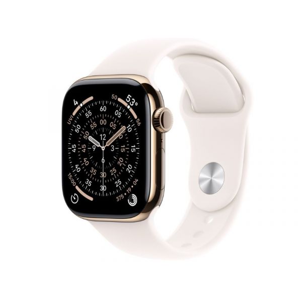 Apple Watch Series 11 GPS + Cellular 46mm-es aranyszínű titántok, lágy rózsaszín sportszíj - M/L (MFD64MP/A)