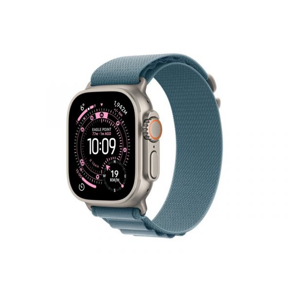 Apple Watch Ultra 3 GPS + Cellular 49mm-es natúr titántok, világoskék Alpesi pánt – Small (MEWK4QH/A)