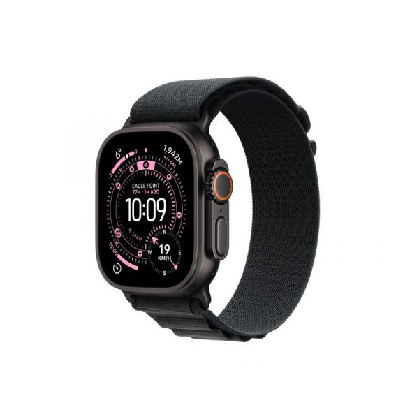 Apple Watch Ultra 3 GPS + Cellular 49mm-es natúr titántok, fekete Alpesi pánt – Large (MF0X4QH/A)