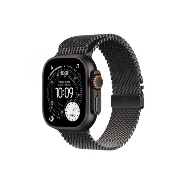 Apple Watch Ultra 3 GPS + Cellular 49mm-es fekete titántok, fekete titán milánói szíj – Medium (MF1Q4QH/A)