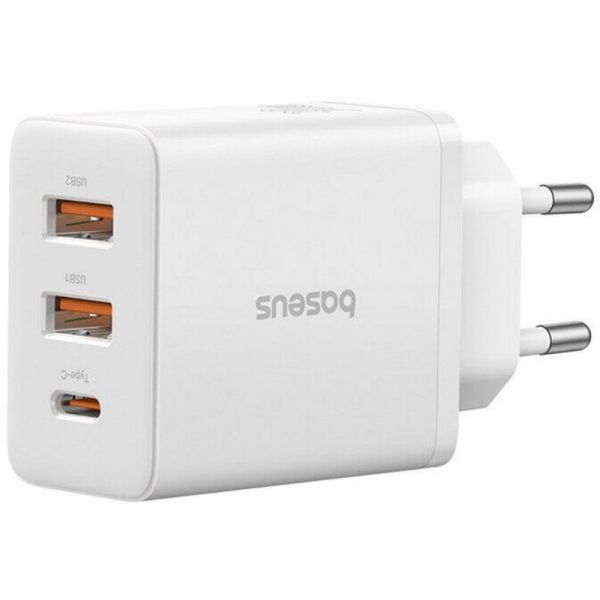 Baseus Cube hálózati gyorstöltő 30W, USB Type-C + 2×USB Type-A, fehér (P10111402213-00)