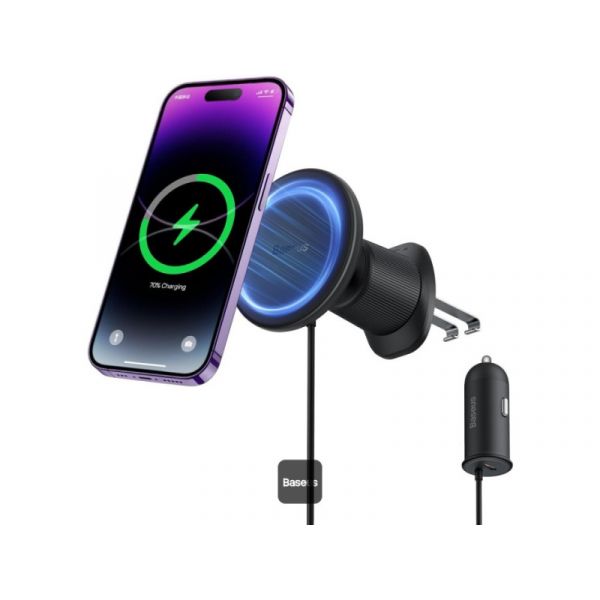 Baseus CW01 Magnetic szellőzőrácsra rögzíthető, vezeték nélküli autós telefon töltő és tartó, fekete (C40141000111-00)