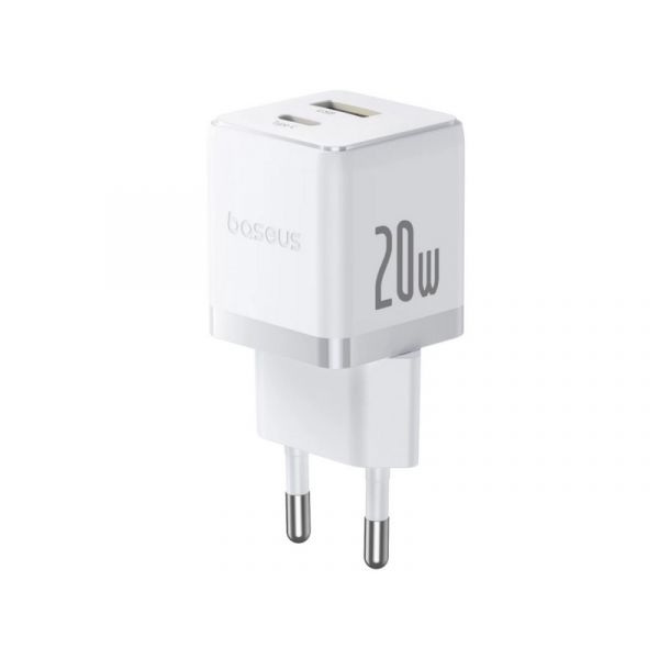 Baseus Palm hálózati gyorstöltő 20W, USB Type-C + USB Type-A, fehér (P10111608213-00)