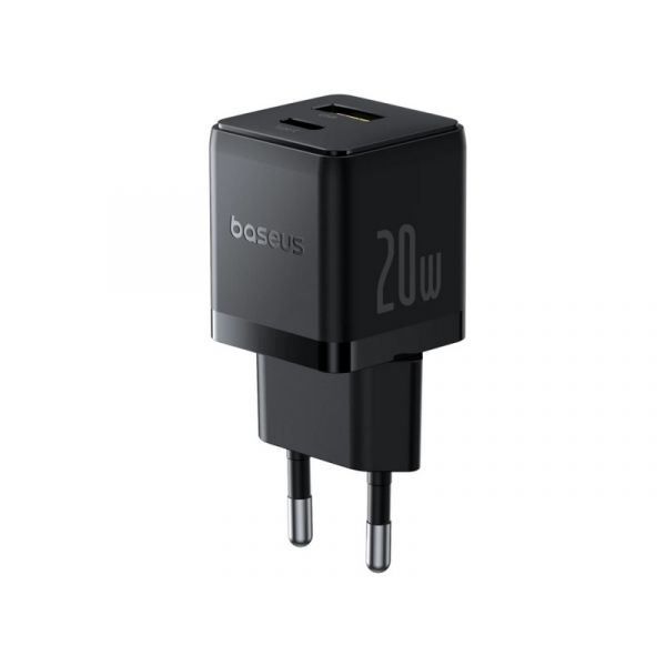 Baseus Palm hálózati gyorstöltő 20W, USB Type-C + USB Type-A, fekete (P10111608113-00)