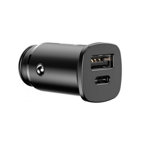 Baseus Square Metal PPS autós gyorstöltő 30W, USB Type-A + USB Type-C, fekete