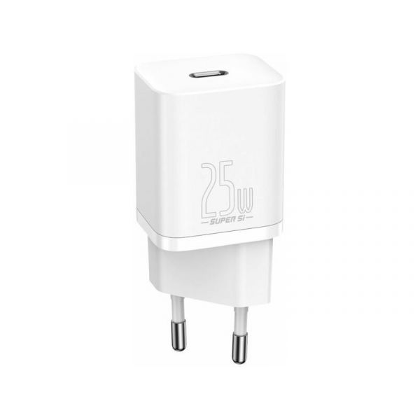 Baseus Super Si hálózati gyorstöltő 25W, USB Type-C, fehér + 3A USB Type-C, 1m kábel (TZCCSUP-L02)