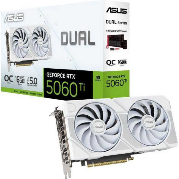 ASUS Dual GeForce RTX 5060 Ti 16GB DDR6 OC Videokártya (DUAL-RTX5060TI-O16G-WHITE)
