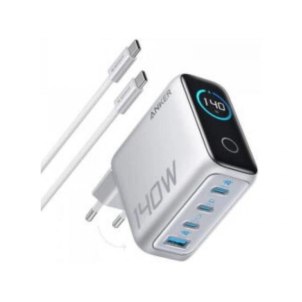 Anker Charger (140W, 4-Port, PD 3.1) with USB-C Cable Silver