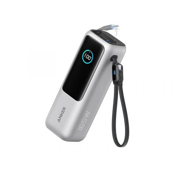 Anker Power Bank (25K, 165W, Built-In USB-C and Retractable Cable) Silver