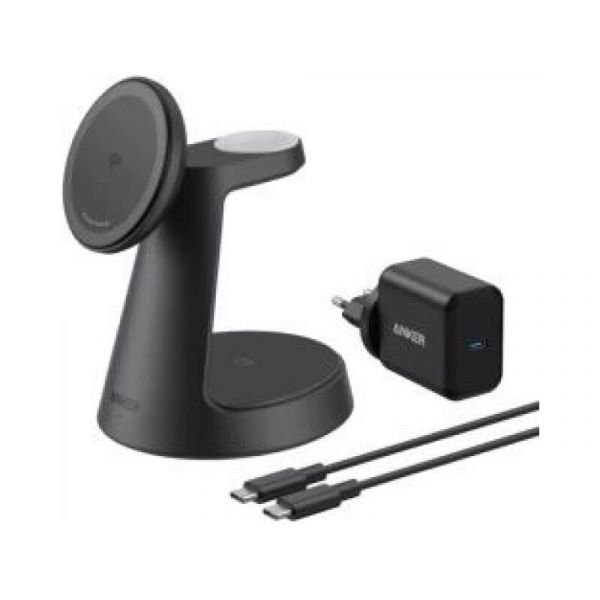 Anker MagGo Wireless Charging Station 3-in-1, Dock Stand, cable and charger bundle Black (B25M4G11)