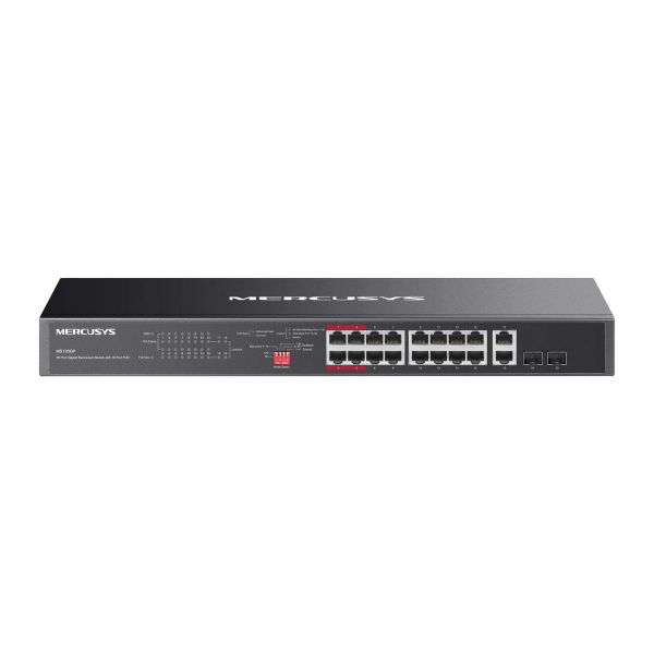 MERCUSYS Switch 18x1000Mbps(16xPOE+) + 2xSFP, Fémházas Asztali Rackes, MS120GP