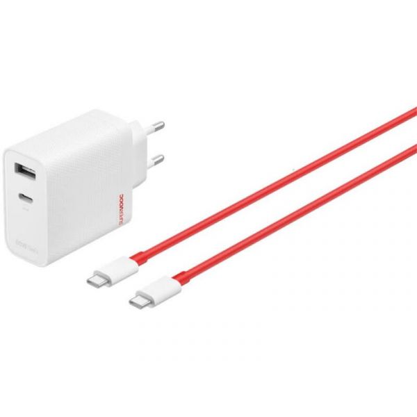 ONEPLUS SUPERVOOC hálózati töltő USB+Type-C aljzat (80W, PD gyorstöltő, GaN + Type-C kábel), fehér (57983122844)