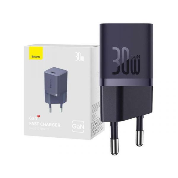 BASEUS hálózati töltő Type-C aljzat (30W, GAN5, PD gyorstöltő), lila