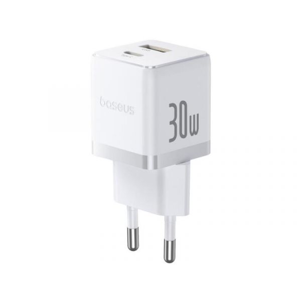 BASEUS PALM hálózati töltő USB+Type-C aljzat, 30W + Type-C kábel (P1011160A213-01) fehér