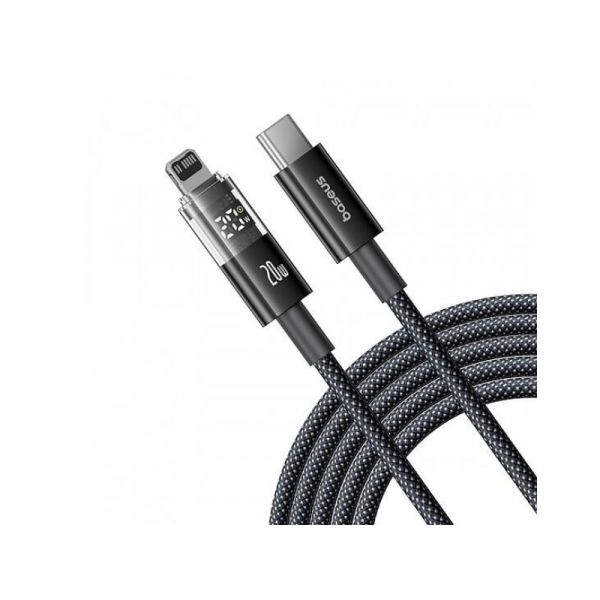 BASEUS DISPLAY II adatkábel - Type-C - lightning, 20W, gyorstöltő, 200cm (P10382703121-01) fekete