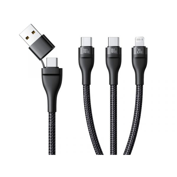 BASEUS FLASH SERIES III adatkábel 3in1 (Type-C/USB - 2 Type-C/lightning, PD gyorstöltő, 100W, 150cm), fekete