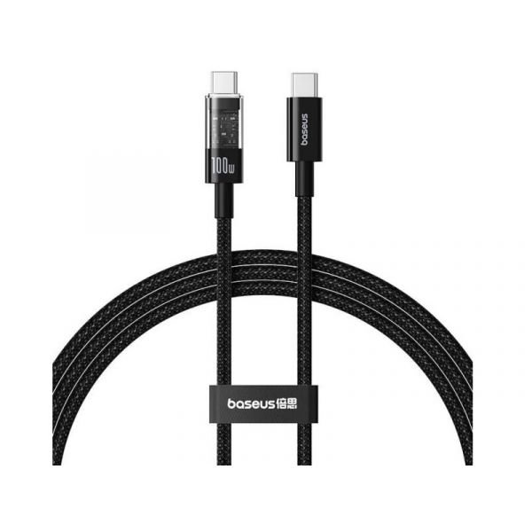 BASEUS GEM adatkábel (Type-C - Type-C, 100W, PD gyorstöltő, cipőfűző, 200cm), fekete