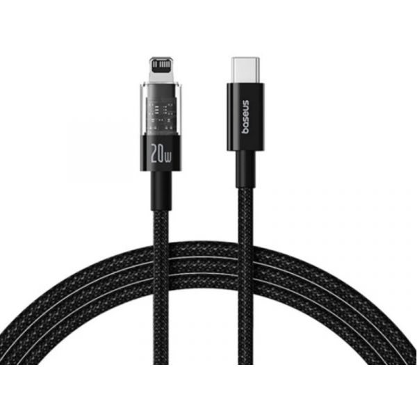 BASEUS GEM adatkábel (USB - lightning, 20W, PD gyorstöltő, cipőfűző, 200cm), fekete