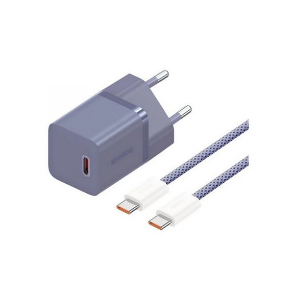 BASEUS GaN5 MINI 1C Type-C 30W, PD gyorstöltő + Type-C kábel (P10110902523-00) lila