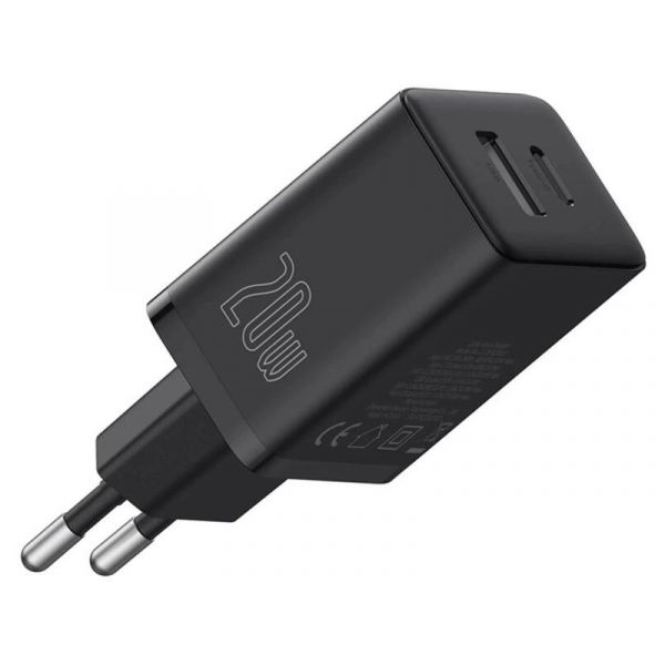 BASEUS CUBE hálózati töltő USB+Type-C aljzat (20W, GaN, PD gyorstöltő 3.0), fekete