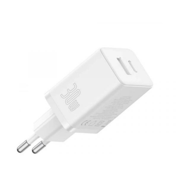 BASEUS CUBE hálózati töltő USB+Type-C aljzat (30W, GaN, PD gyorstöltő 3.0), fehér