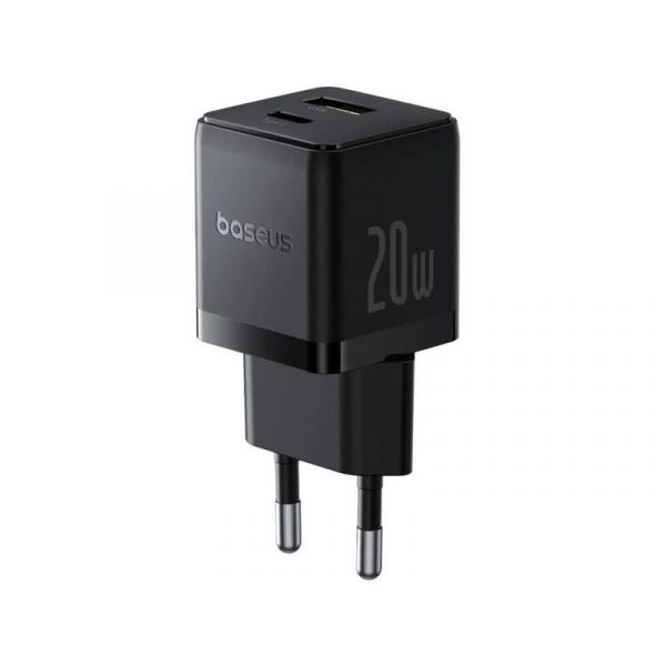 BASEUS PALM hálózati töltő USB+Type-C aljzat (20W, PD gyorstöltő 3.0 + Type-C kábel), fekete