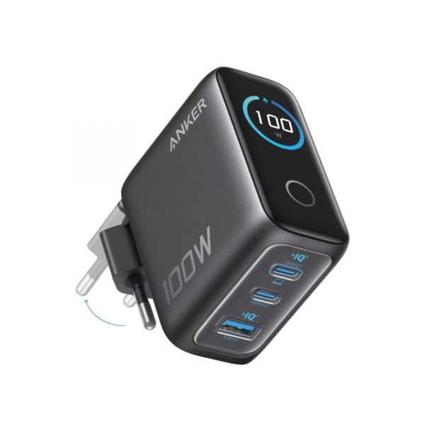 Anker Charger, 100W, 3 Ports, Smart Display (B121BGZ1) Dark Gray