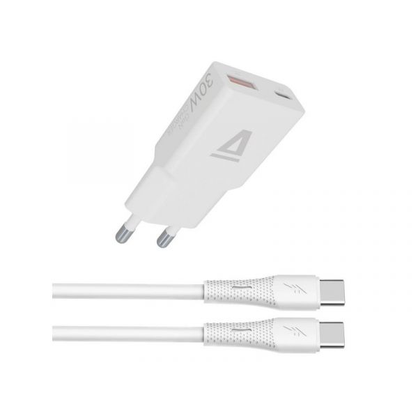 AVAX USB-A USB-C 30W hálózati töltő + USB-C kábel (AVAX_CH6413) fehér