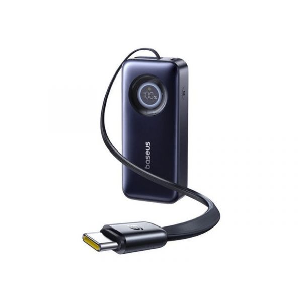 Baseus EnerCore CR11 gyorstöltő powerbank 20000mAh, 67W, beépített USB Type-C automata behúzós kábel, fekete