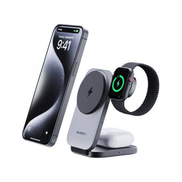 Aukey MagFusion Z 3-in-1 Qi2 összecsukható vezeték nélküli töltőállvány (LC-MC312)