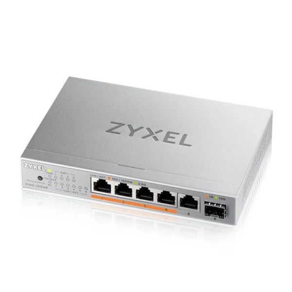 ZYXEL Switch 5x2.5Gbps(4xPOE++) + 1xSFP+ Fémházas Asztali, XMG-105HP-EU0101F