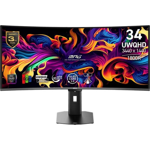 MSI MPG 341CQR QD-OLED X36 34" UWQHD OLED 360Hz Ívelt Gaming monitor (9S6-3DE29A-001)