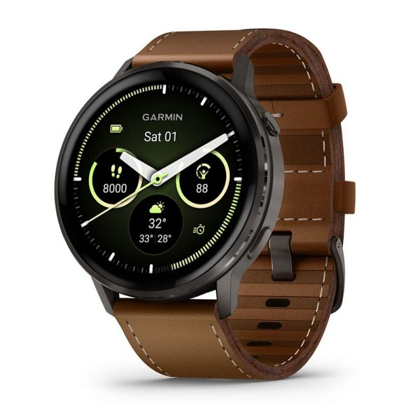 Garmin Venu 4 45mm, Dark Gray, Fekete Szilikon, Barna Bőr Karóra (010-03014-03)