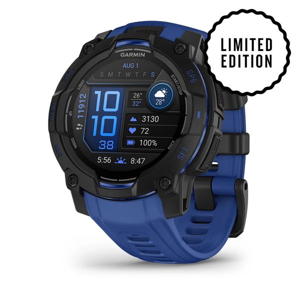 Garmin Instinct 3 45mm AMOLED Fekete, Kék-Fekete Szilikon Szíj Okosóra (010-02936-03)
