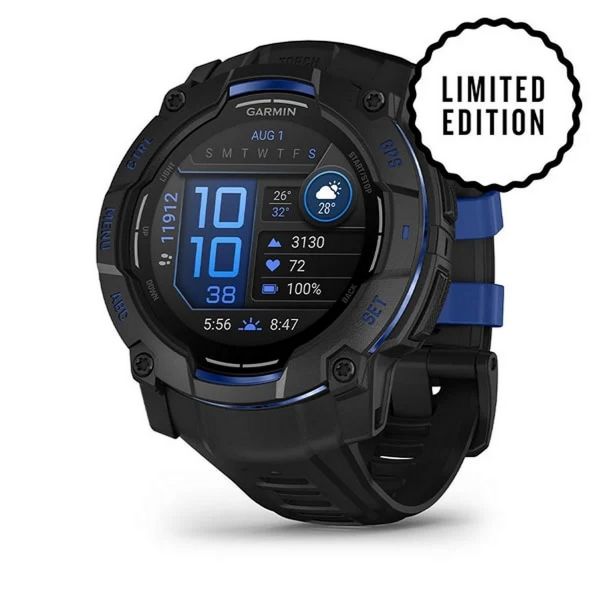 Garmin Instinct 3 50mm AMOLED Fekete, Kék-Fekete Szilikon Karóra (010-03020-03)